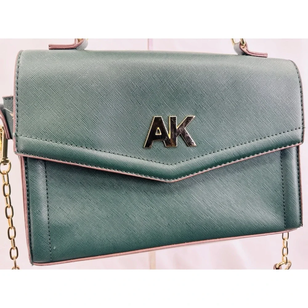 Anne Klein Satchel Shoulder Flap Crossbody Bag w/Gold Chain Strap‎ Green